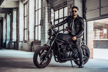 Biker With Modern Motorcycle