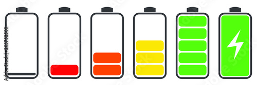 Fotografía Battery charge indicator icons, vector graphics