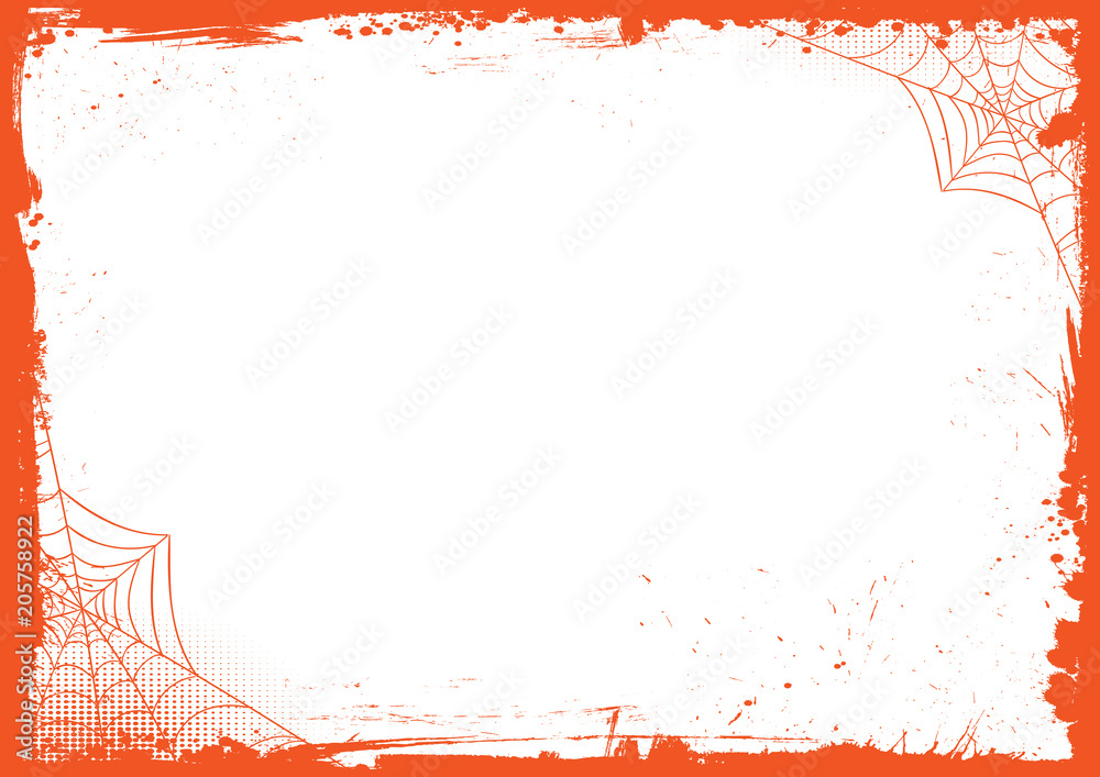 vertical Halloween banner background with grunge border and spider net ...