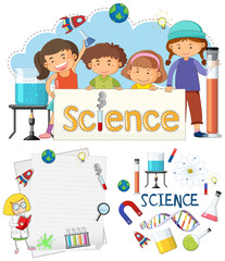 Wall Mural - Science Banner Element and Students
