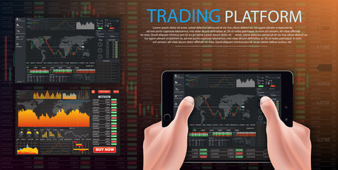 Wall Mural - vector Trade dashboard,Market trade. Binary option. Trading platform, account. Press Call and Win transaction. Money Making, business. Market analysis. Investing. Screen of user interface for  tablet