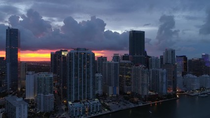 Wall Mural - Aerial Miami night Brickell sunset