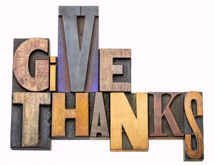 Wall Mural - give thanks - word abstract in wood type