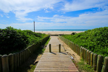 Wooden Path Leading To The Beach On Durban's "Golden Mile" Beachfront, KwaZulu-Natal Province Of South Africa