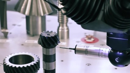 Aufkleber - Operator inspection dimension metal parts by CMM after machining process in industrial factory.