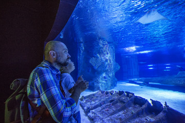 Wall Mural - Family observing fish at the aquarium