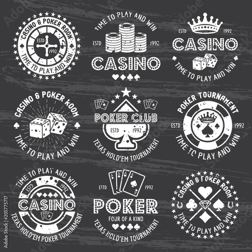 Poker and casino white gambling emblems on dark плакат
