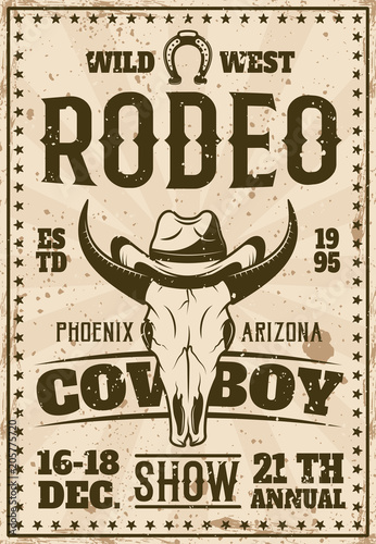 Fotografía Rodeo show advertisement poster in retro style