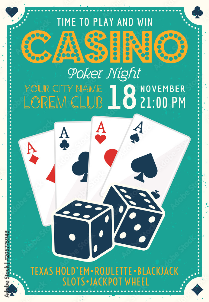 Casino and poker invitation colored poster