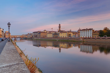 Sticker - Florence. The city embankment along the Arno River.