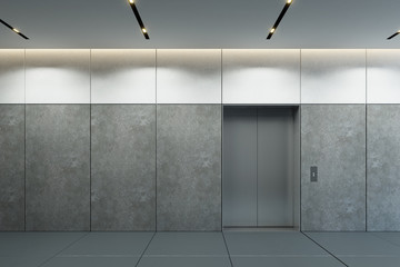 modern elevator with closed doors in office lobby