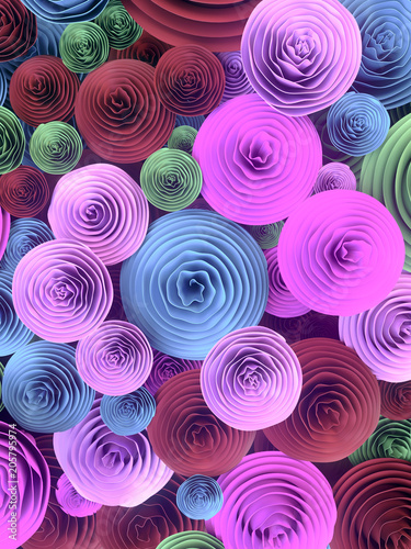 abstract illustration of paper crafted quilling flowers with paper crafted flowers