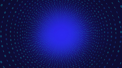 Poster - 01 or binary data on the computer screen in circle shape on blue background, 3d illustration