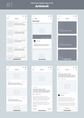Wall Mural - Wireframe kit for mobile phone. Mobile App UI, UX design. New OS Articles. Blog, list and articles screens.