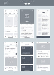 Wall Mural - Wireframe kit for mobile phone. Mobile App UI design. Feed, photos, public, and news screens.