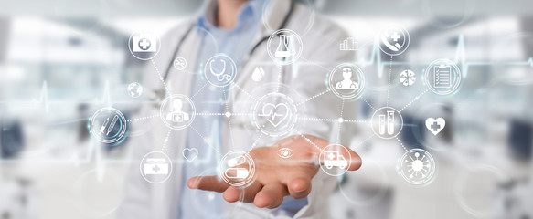 Poster - Doctor using digital medical futuristic interface 3D rendering
