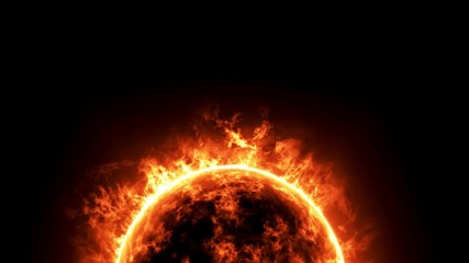 Wall Mural - 4k resolution, sun surface loop view with solar flares and copy space on black background, global wa