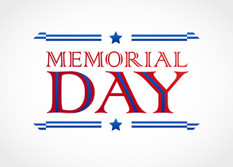 Wall Mural - Memorial Day text design isolated on white background, red and blue color, vector illustration