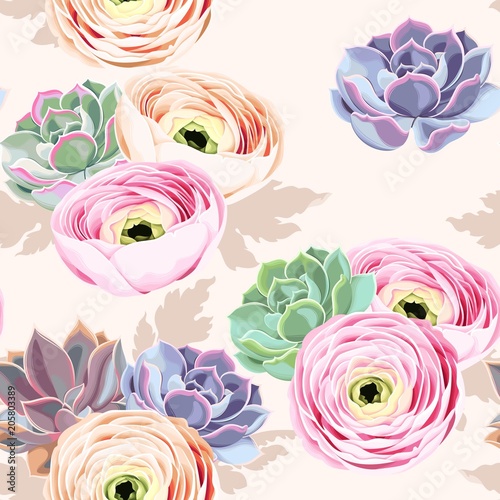 Tela Seamless flowers and succulents