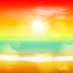 Wall Mural - Sea sunset with the sun and light on lens. EPS10 vector.