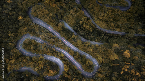 Fotomural Curve road on mountain pass forest