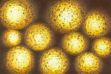 Poster - Artistic hand drawn background. World of Fantasy. Huge hot stars in space. Large luminous balls. Oil painting on canvas.