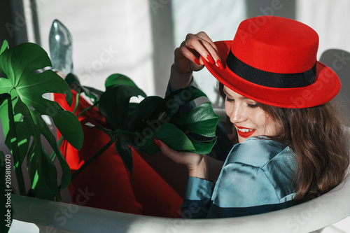 red boater hat