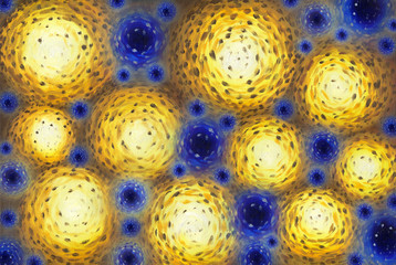 Poster - Artistic hand drawn background. World of Fantasy. Huge hot stars in space. Large luminous balls. Oil painting on canvas.