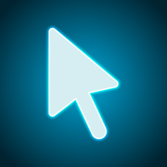 Poster - computer mouse arrow icon. Neon style. Light decoration icon. Bright electric symbol