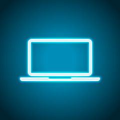 Poster - Laptop or notebook computer icon. Neon style. Light decoration icon. Bright electric symbol
