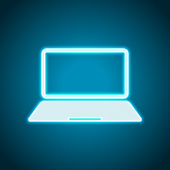 Poster - Laptop or notebook computer icon. Neon style. Light decoration icon. Bright electric symbol