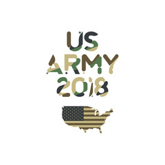 Wall Mural - US Army original font inscription in camouflage with USA map. Flat vector illustration EPS10