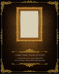 Fototapete - Decorative vintage frames and borders set,Gold photo frame with corner Thailand line floral for picture