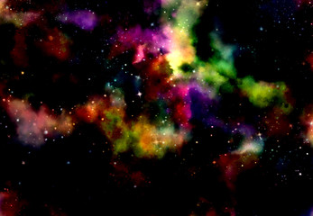 star field in galaxy space with nebulae, abstract watercolor digital art painting for texture backgr