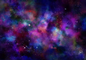 Wall Mural - star field in galaxy space with nebulae, abstract watercolor digital art painting for texture backgr