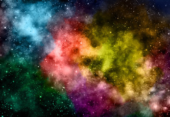 Wall Mural - star field in galaxy space with nebulae, abstract watercolor digital art painting for texture backgr