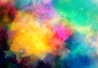star field in galaxy space with nebulae, abstract watercolor digital art painting for texture backgr