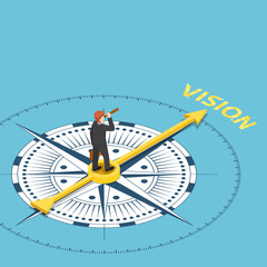 Aufkleber - isometric businessman with spyglass telescope on compass that point to vision word