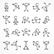 Collection Of Stick Linear Moving Figures With Different Poses.