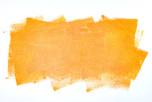 Orange Paint Roller Strokes On White Wall Background