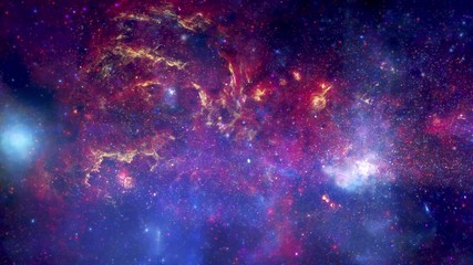 Wall Mural - Milky way star field, 3D animation with moving stars rotating stars field and light flares explosions. Contains public domain image by NASA