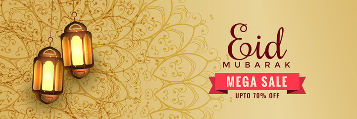 awesome eid sale banner header with hanging lanterns