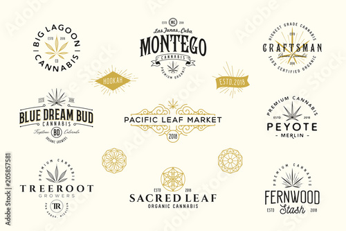 Foto Set of Modern vintage cannabis logo templates