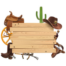 Vector Western Board With Cowboy Accessories