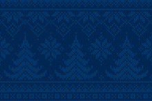 Winter Holiday Seamless Knit Pattern With Christmas Trees. Scheme For Knitted Sweater Pattern Design Or Cross Stitch Embroidery