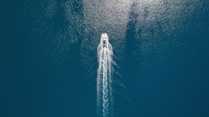 Wall Mural - aerial view on the sea and boat. beautiful natural seascape at the summer time
