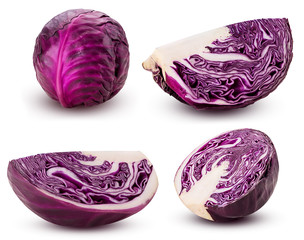 Wall Mural - Set red cabbage whole, cut in half, slice in fourth