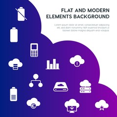 Poster - cloud and networking, charts, mobile, bookmarks fill vector icons and elements background concept on gradient background.Multipurpose use on websites, presentations, brochures and more