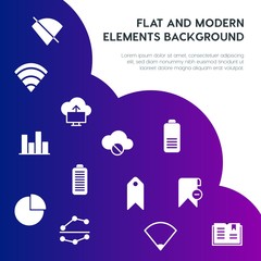 Poster - cloud and networking, charts, mobile, bookmarks fill vector icons and elements background concept on gradient background.Multipurpose use on websites, presentations, brochures and more