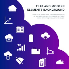 Poster - cloud and networking, charts, mobile, bookmarks fill vector icons and elements background concept on gradient background.Multipurpose use on websites, presentations, brochures and more